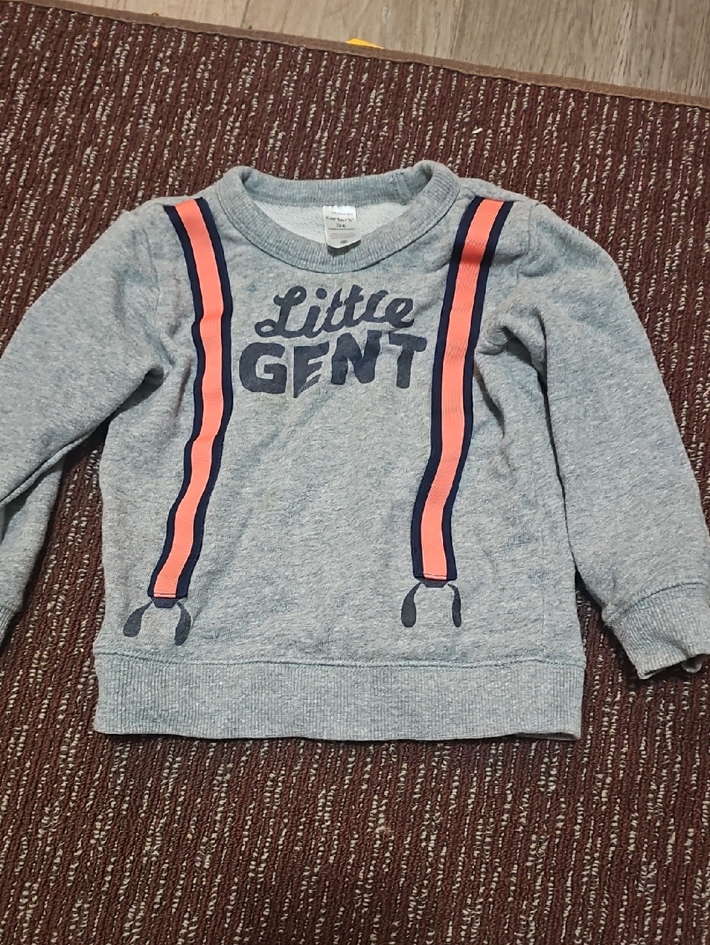 Little Gent Grey Pullover Sweatshirt with Coral Stripes
